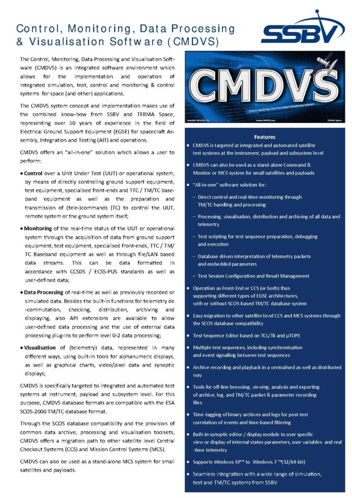CMDVS Software (Control, Monitor, Data Processing & Visualisation)